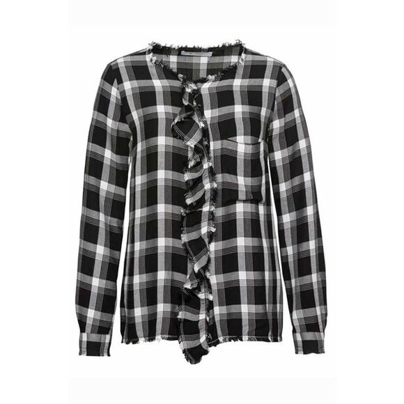 NWOT Monari Italia Raw Hem Ruffle Plaid Shirt Size 10 - Picture 3 of 7